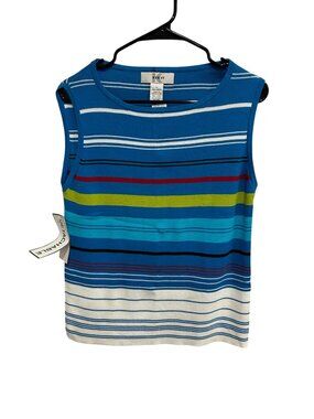 Kikit Striped Sleeveless Tank Top Blue Multicolor Sz Large Cotton Knitwear NWT